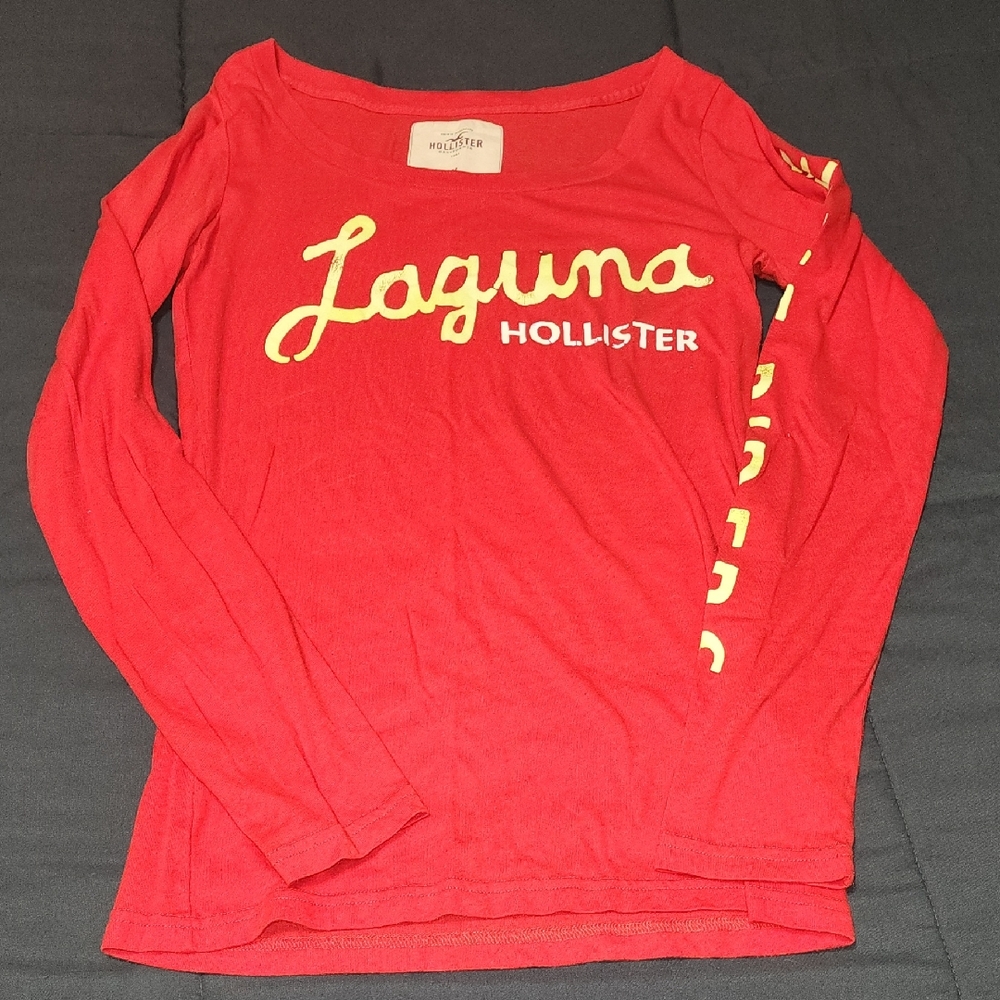 Womens Hollister Laguna Red Long Sleeve Scoop Neck Tee Shirt Size M
